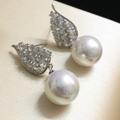  Bông Tai Đôi Cánh Thiên Thần Ngọc Trai & Pha Lê Trắng (AN) 