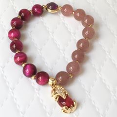  Vòng Đá Phong Thuỷ Cao Cấp -  Con Kỳ Hưu Đá Hổ Phách, Thạch Anh Dâu Tây & Thạch Anh Tím Tự Nhiên 