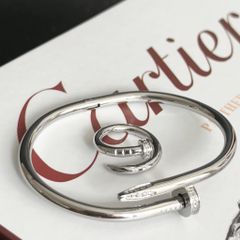  Bộ Trang Sức Cây Đinh Cartier Titan Cao Cấp - Vòng Tay & Nhẫn Màu Trắng Pha Lê (AC) 
