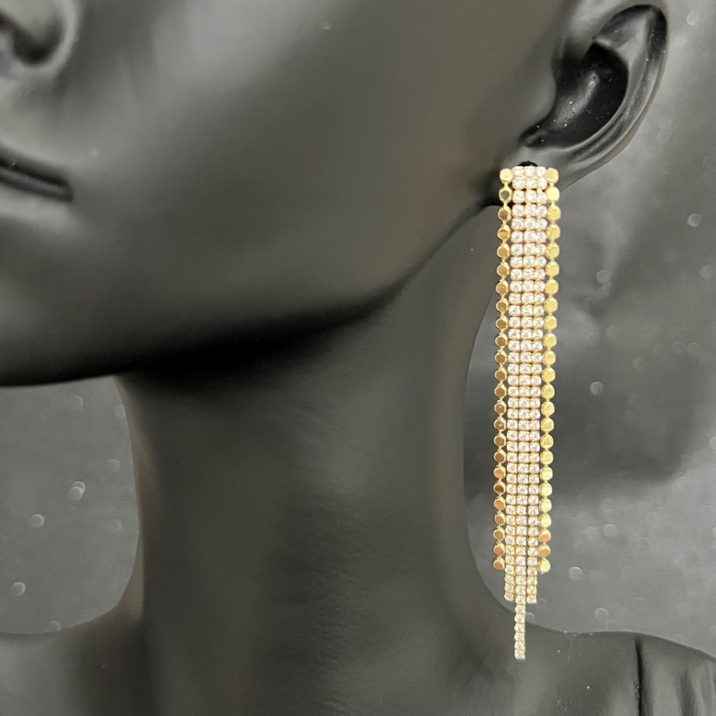  Bông Tai Tua Rua Màu Vàng Pha Lê Trắng Tinh Tế (AT) 