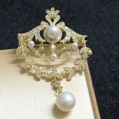  Cài Áo & Mặt Dây Chuyền - Vương Miện Ngọc Trai Nước Ngọt Tự Nhiên & Pha Lê Trắng 