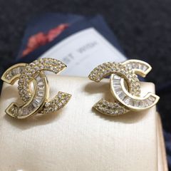  Bông Tai Chanel Màu Vàng Pha Lê Trắng (BS) 