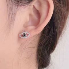  Bông Tai Bạc Cao Cấp - Đôi Mắt Pha Lê Đen & Trắng 