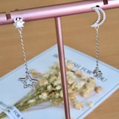  Bông Tai Ngôi Sao & Mặt Trăng So Le Pha Lê (AO) 