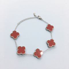  Vòng Tay TiTan Cao Cấp - Cỏ 4 Lá May Mắn Màu Đỏ 2 Mặt Pha Lê (AJ) 