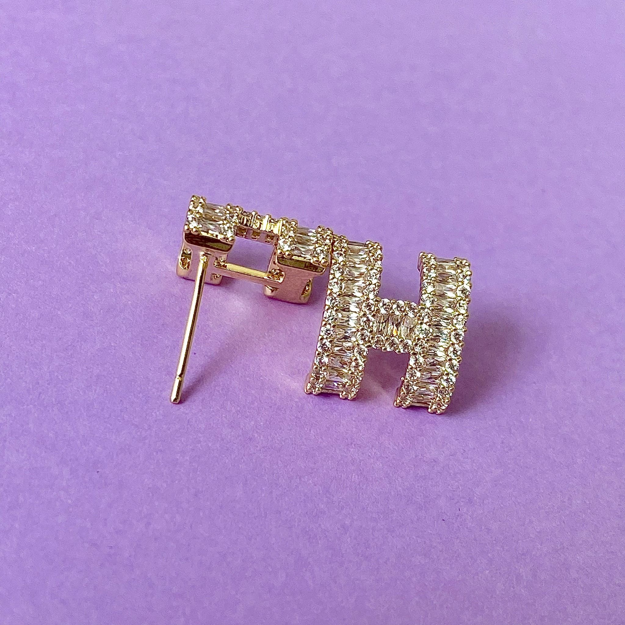  Bông Tai Hermes Màu Vàng Pha Lê Trắng (AH) 