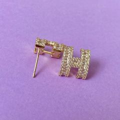  Bông Tai Hermes Màu Vàng Pha Lê Trắng (AH) 