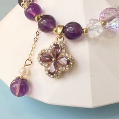  Vòng Đá Phong Thuỷ Cao Cấp - Cỏ 4 Lá May Mắn Thạch Anh Tím, Thạch Anh Trắng & Ngọc Trai Tự Nhiên 