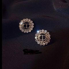  Bông Tai Dior Màu Vàng Pha Lê Trắng (AP) 