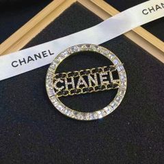  Cài Áo Nam, Nữ - Chanel Màu Vàng Bản To Pha Lê Trắng (BS) 