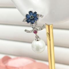  Bông Tai Cánh Hoa Chanel Màu Xanh Bích Ngọc Trai (CN) 