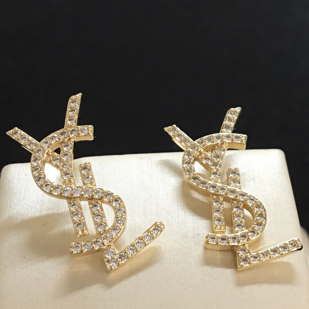  Bông Tai YSL Màu Vàng Pha Lê Trắng (AB) 