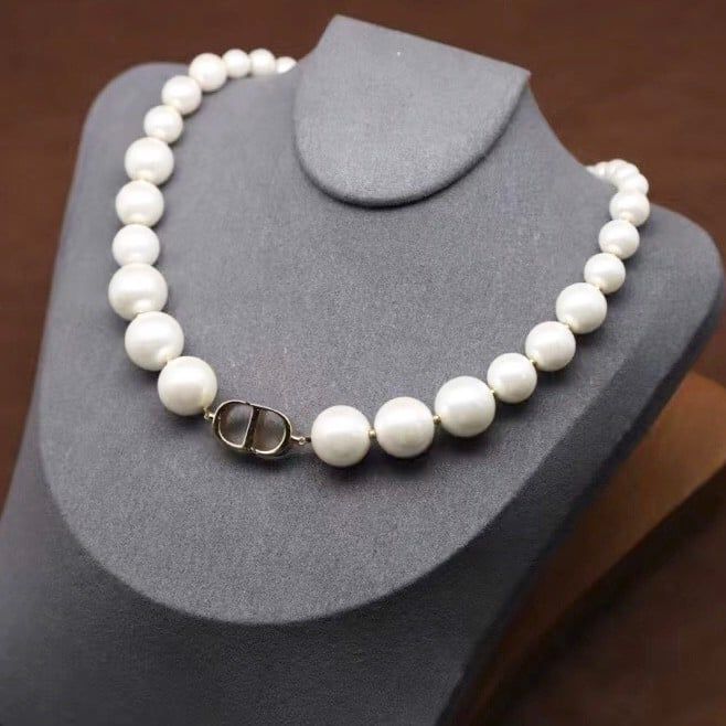  Bộ Trang Sức Dior Trắng - Vòng cổ Choker & Bông Tai Ngọc Trai Quý Phái (AB) 