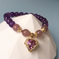  Vòng Đá Phong Thuỷ Cao Cấp - Trái Tim Pha Lê & Đá Thạch Anh Tím Tự Nhiên (AE) 