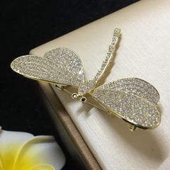  Cài Áo Nam, Nữ - Con Chuồn Chuồn Vàng Bản To Pha Lê Trắng Sang Trọng (AC) 