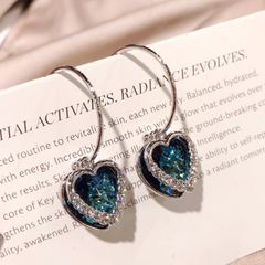  Bông Tai Khoen Tròn Trái Tim Của Đại Dương Pha Lê Xanh Bích Titanic (AE) 