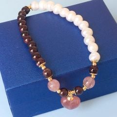  Vòng Đá Phong Thuỷ Cao Cấp - Trái Tim Đá Thạch Anh Dâu Tây, Thạch Anh Tím & Ngọc Trai Nước Ngọt (AF) 