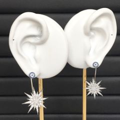  Bông Tai Ngôi Sao Bản To Pha Lê Xanh Bích & Trắng ( Có 3 Kiểu Đeo ) 