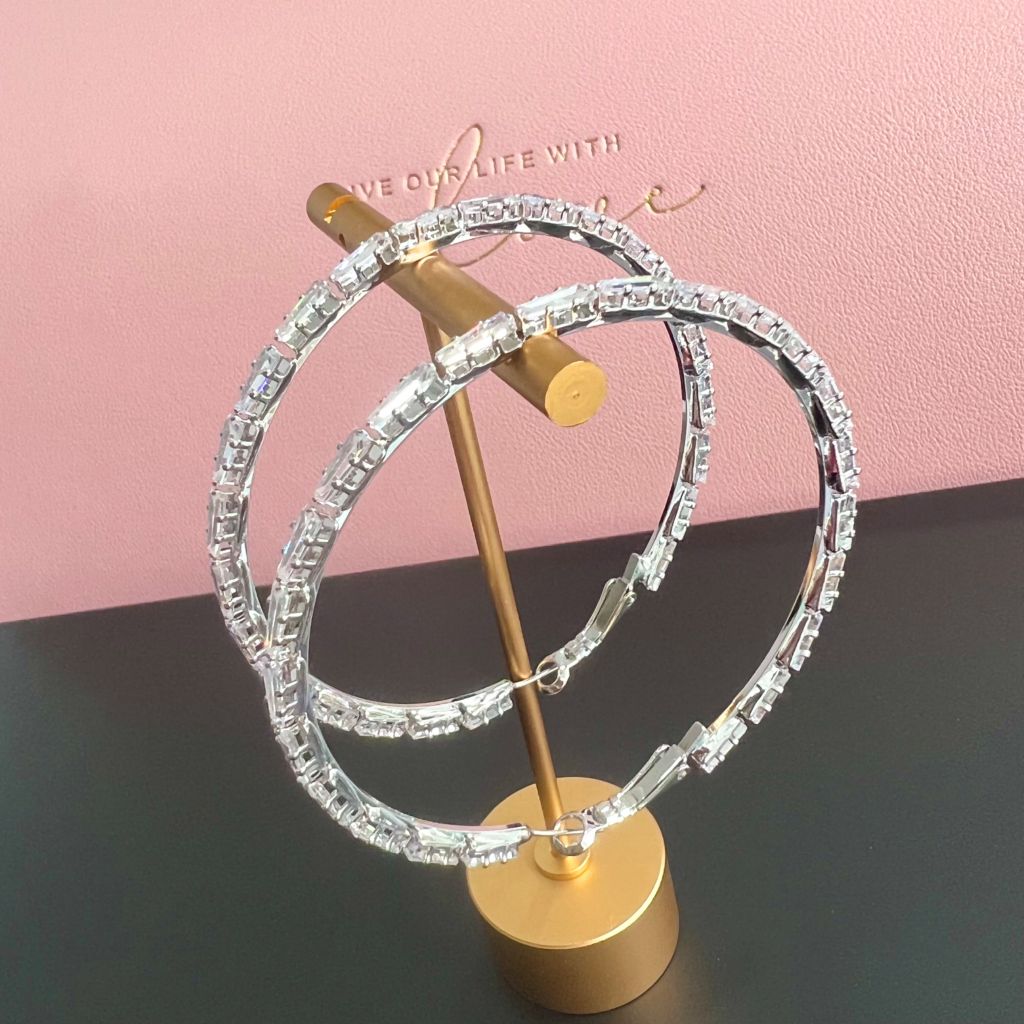  Bông Tai Khoen Tròn Bản To Màu Trắng 6,5cm Pha Lê (BM) 