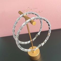  Bông Tai Khoen Tròn Bản To Màu Trắng 6,5cm Pha Lê (BM) 