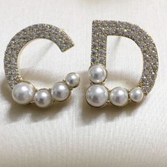  Bông Tai Dior Màu Vàng Bản To Ngọc Trai & Pha Lê Trắng (AE) 