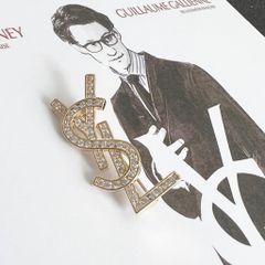  Cài Áo Nam, Nữ - YSL Màu Vàng Pha Lê Trắng (AM) 