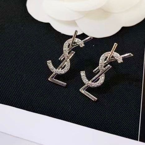  Bông Tai YSL Màu Trắng Pha Lê (AC) 