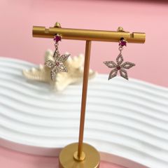  Bông Tai Cánh Hoa Pha Lê Hồng & Trắng (BR) 