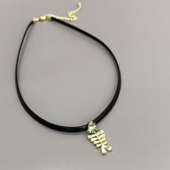  Dây Chuyền Ngắn - Choker Bộ Xương Cá Pha Lê Xanh Rêu & Trắng 