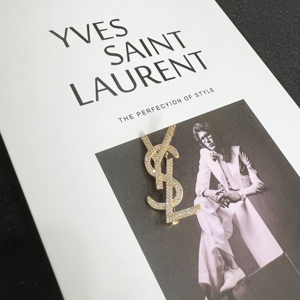  Cài Áo Nam, Nữ - YSL Màu Vàng Pha Lê Trắng (AK) 