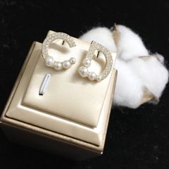  Bông Tai Dior Màu Vàng Bản To Ngọc Trai & Pha Lê Trắng (AE) 