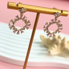  Bông Tai Vòng Tròn Pha Lê Hồng 