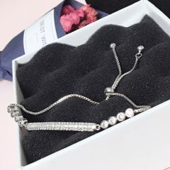  Vòng Tay Dây Rút Thanh Ngang Pha Lê Trắng (AE) 