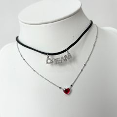  Dây Chuyền Ngắn - Choker 2 Tầng Dream & Trái Tim Pha Lê Đỏ 
