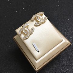  Bông Tai Chanel Màu Vàng Ngọc Trai & Pha Lê Trắng (AR) 