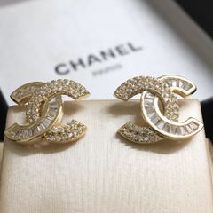  Bông Tai Chanel Màu Vàng Pha Lê Trắng (BS) 