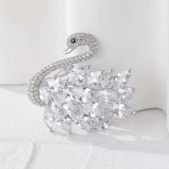  Cài Áo Con Thiên Nga Pha Lê Trắng (AG) 