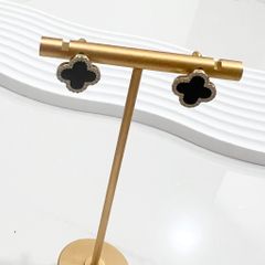  Bông Tai Cỏ 4 Lá May Mắn Màu Đen 1,4cm Pha Lê Trắng (AE) 