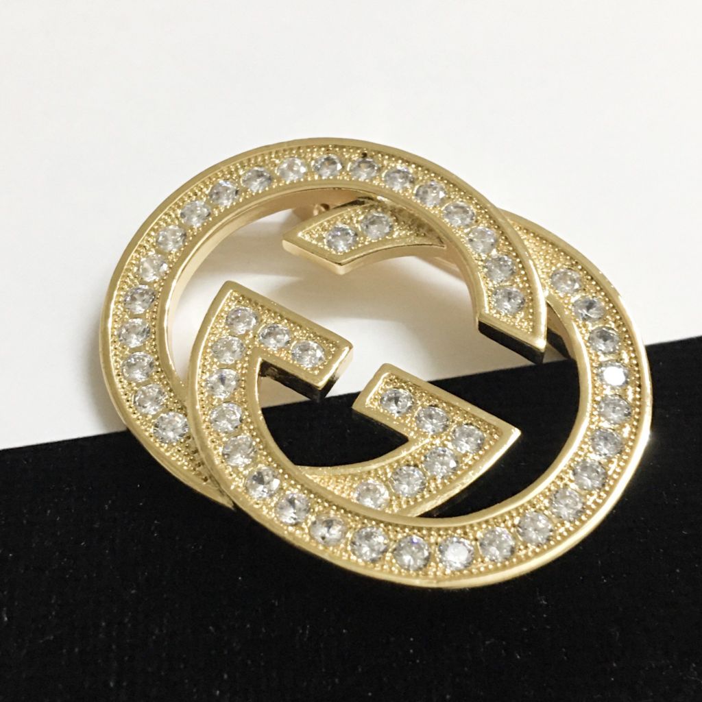  Cài Áo Nam, Nữ - Gucci Màu Vàng Pha Lê Trắng (AF) 