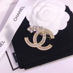  Cài Áo Nam, Nữ - Chanel Màu Vàng Ngọc Trai & Pha Lê Trắng (CF) 