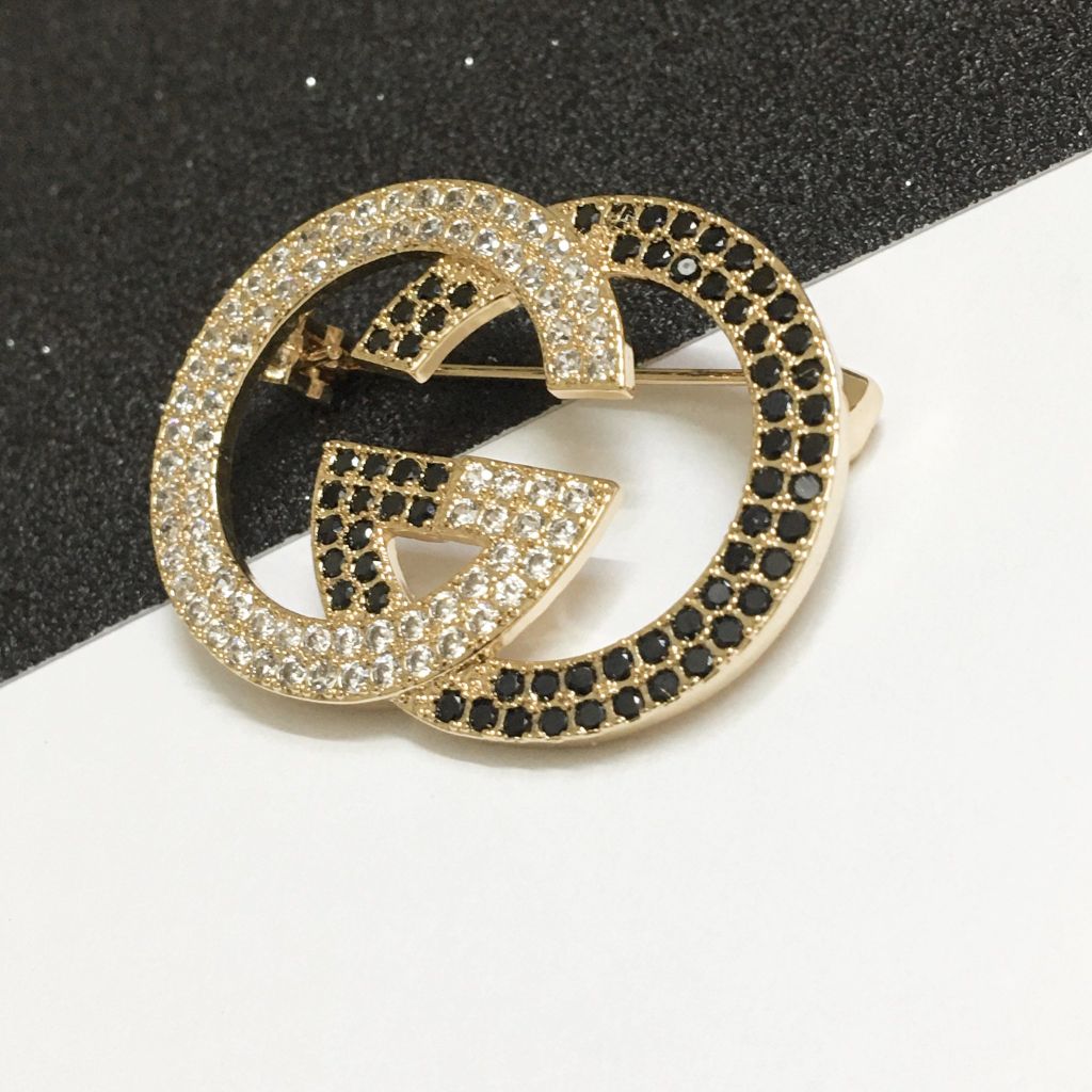  Cài Áo Nam, Nữ - Gucci Màu Vàng Pha Lê Đen & Trắng (AB) 