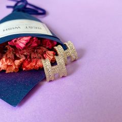  Bông Tai Hermes Màu Vàng Pha Lê Trắng (AH) 