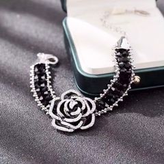  Bộ Trang Sức Hoa Hồng Đen - Vòng Cổ Choker, Vòng Tay & Bông Tai Bản To Pha Lê Đen Sang Trọng 