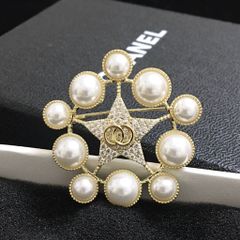  Cài Áo Nam, Nữ - Chanel Ngôi Sao Vàng Ngọc Trai & Pha Lê Trắng (BL) 