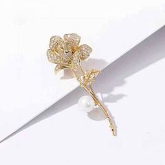  Cài Áo Hoa Hồng Vàng Ngọc Trai & Pha Lê Trắng Quý Phái (AM) 