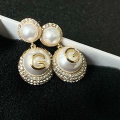  Bông Tai Gucci Màu Vàng Ngọc Trai & Pha Lê Trắng (AC) 