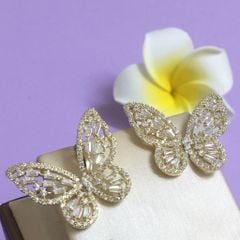  Bông Tai Đôi Bướm Vàng Bản To Pha Lê Trắng (AI) 