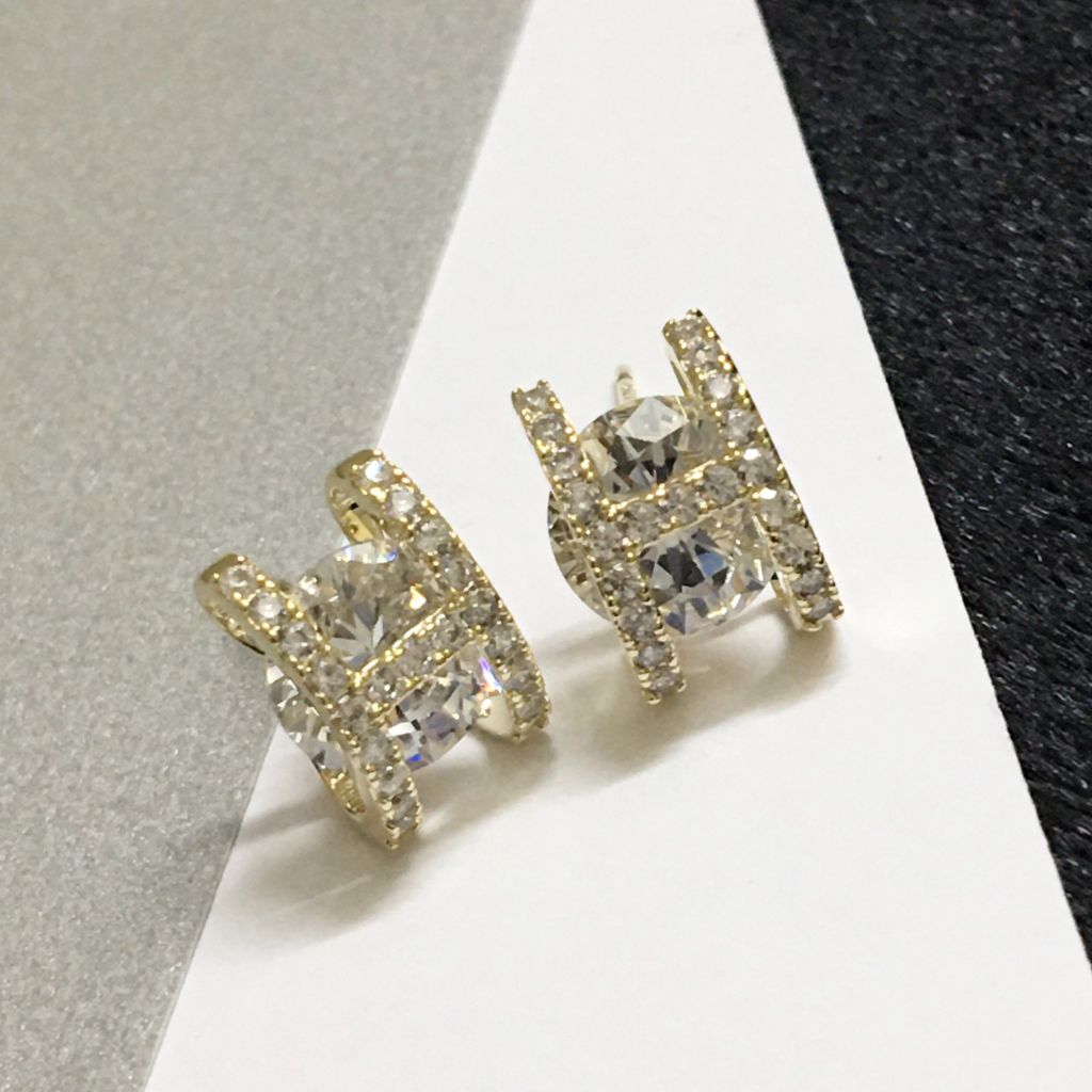  Bông Tai Hermes Màu Vàng Pha Lê Trắng (AF) 