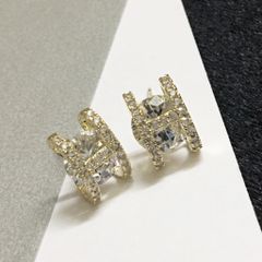  Bông Tai Hermes Màu Vàng Pha Lê Trắng (AF) 