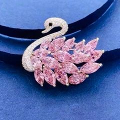  Cài Áo Con Thiên Nga Màu Vàng Pha Lê Hồng (AH) 